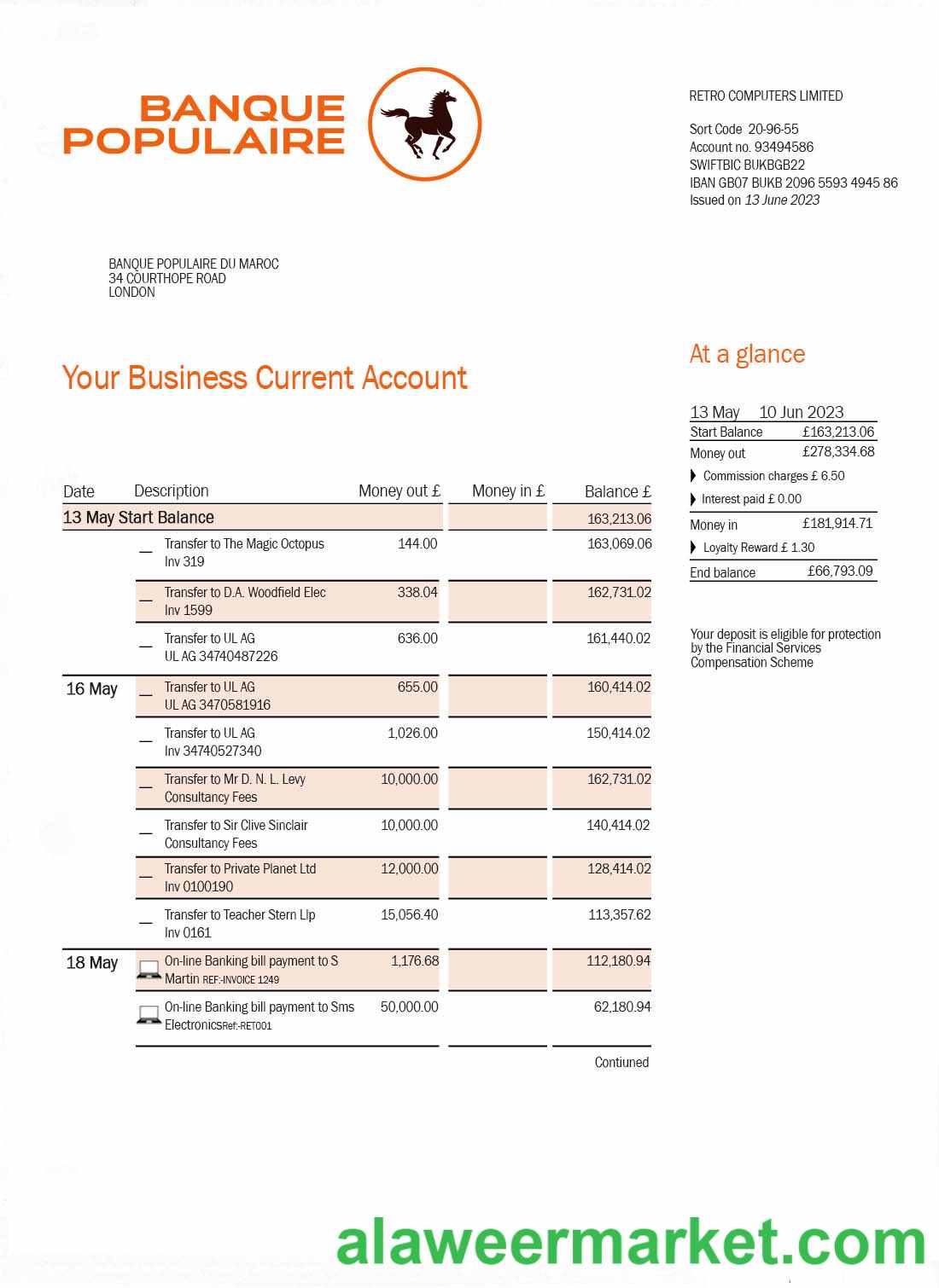BANQUE Populaire du Maroc bank statement